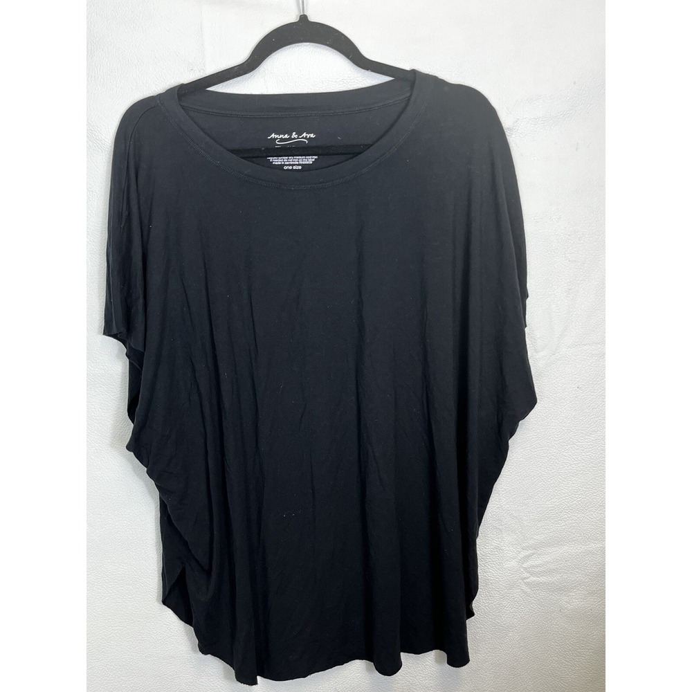 Anna & Ava Womens Top Black Short Sleeve One Size Knit Pullover Casual Blouse